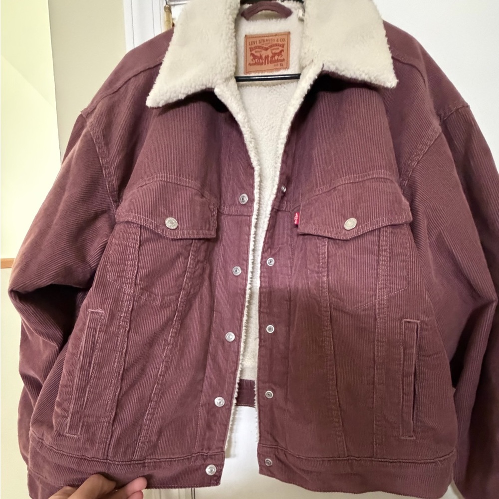 Levi's Trucker Corduroy Sherpa Lined Jacket Women's XL In Purple Great Condition